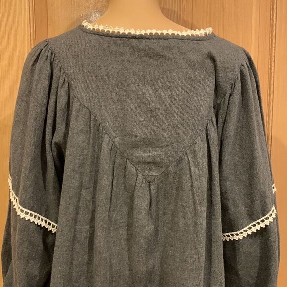 Zara Basic Boho dark gray lace embroidered detail blouse top Sz S - Picture 6 of 6